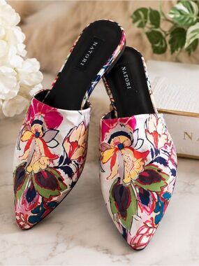 Natori Multicolor Floral Slip-On Mules